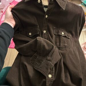 Vintage Sears Corduroy Shirt Long Sleeve Chocolate Brown Button Up Men’s XL